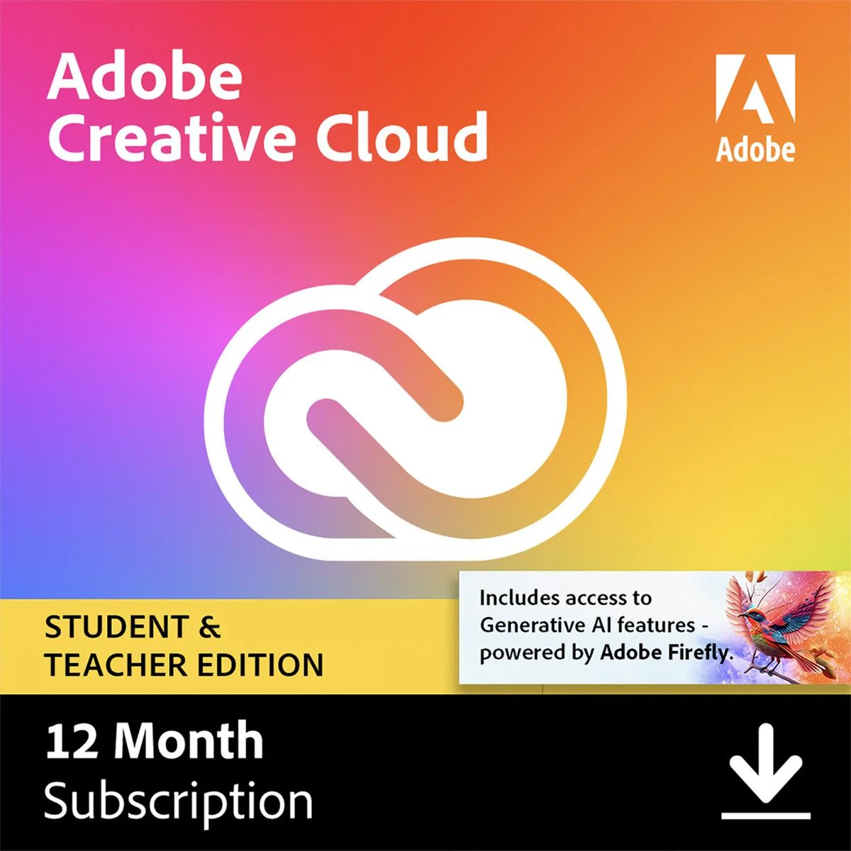 Creative Cloud for Windows/Mac, 1-Year Student & Teacher Subscription.